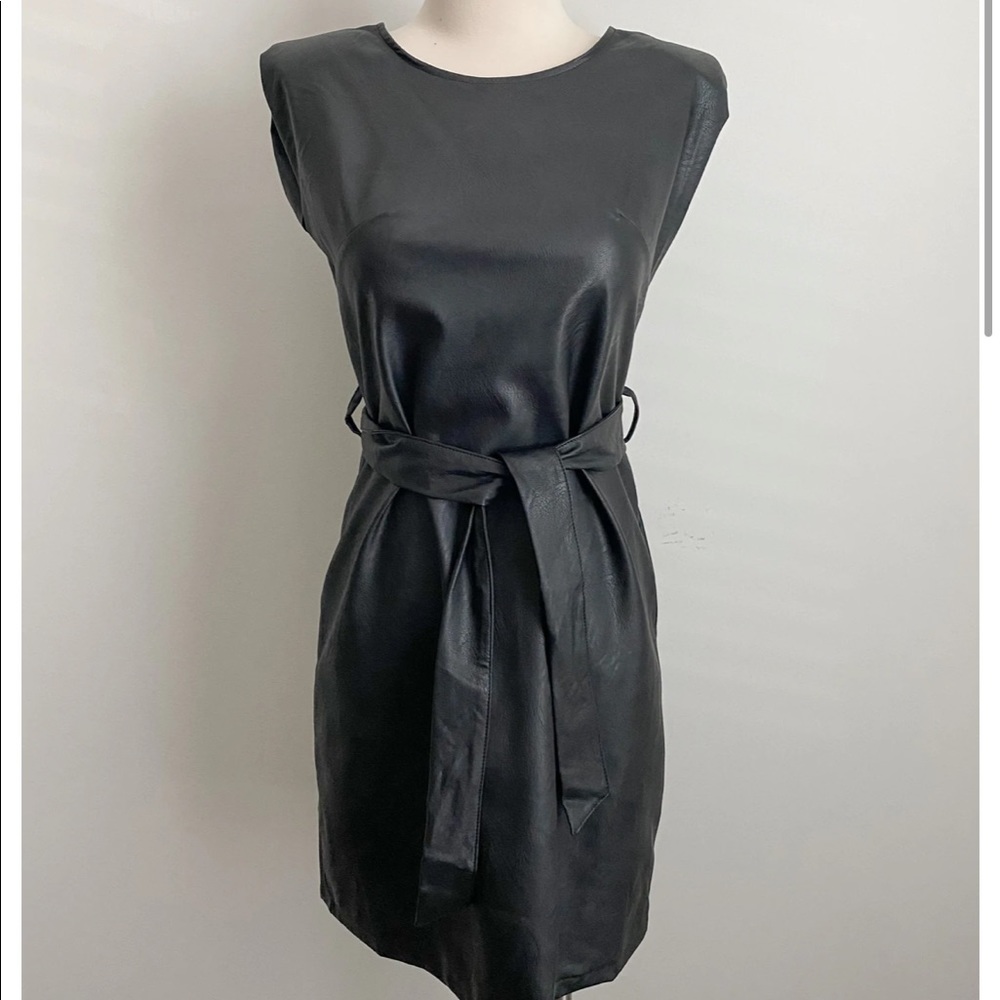 NWT Vegan Leather Shoulder Pad Dress